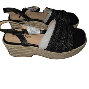 Gorfen Womens Platform Wedge Espadrille Sandals Black Woven Jute Size 8